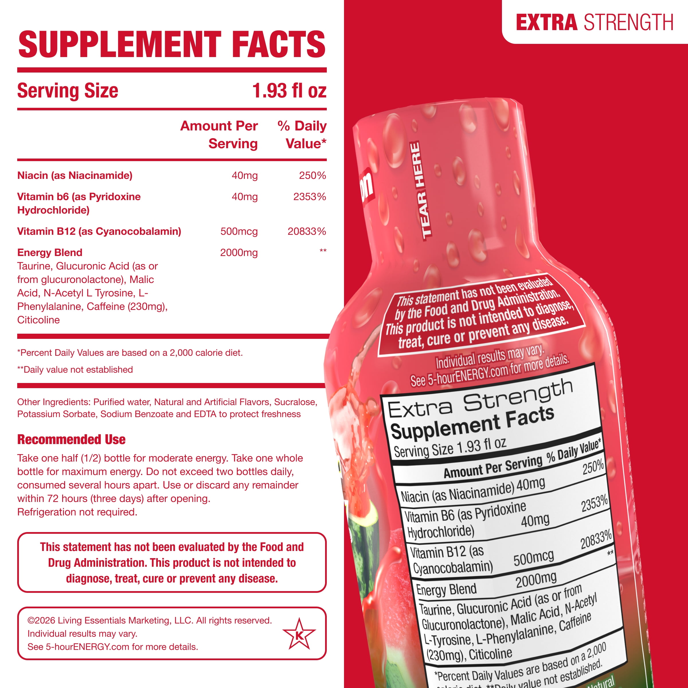 5-hour ENERGY Shot, Watermelon Flavor, 1.93 fl oz, 4 Count