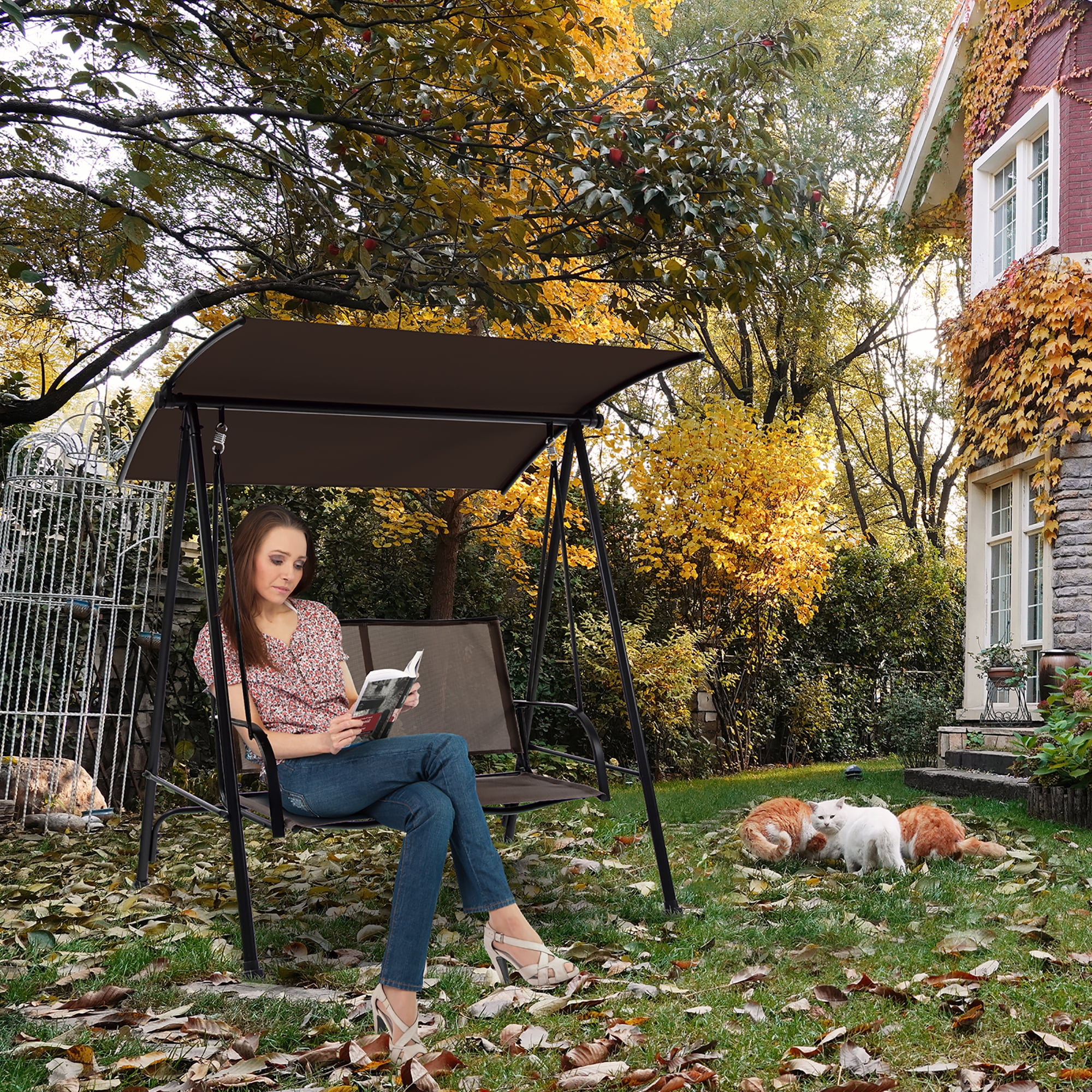 Two person top swing with canopy