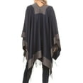 thumbnail image 4 of Sakkas Avi Women's Reversible Open Front Poncho Cardigan Ruana Cape Shawl W/Fringe - Border Blue - One Size Regular, 4 of 7
