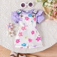 thumbnail image 2 of TOWED22 Toddler Baby Girls Summer Outfit Short Sleeve Ribbed Tops + Flower Suspender Overalls Shorts Set Kids Cute Clothes(Purple,9-12 M), 2 of 9