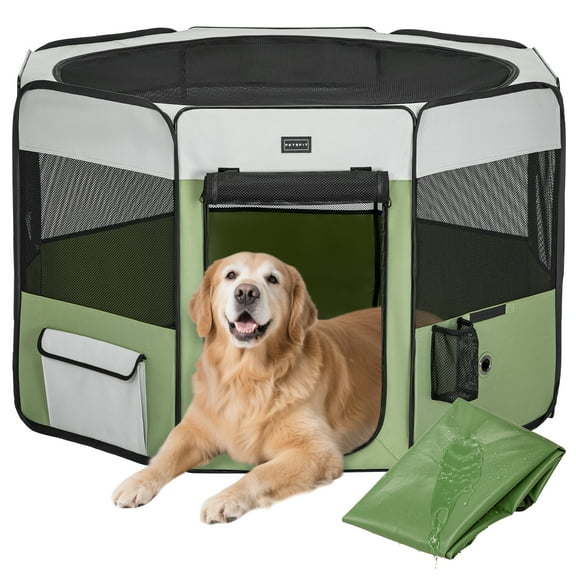 PETSFIT Dog Playpen Indoor/Outdoor,Portable Pet Playpen with Removable Zipper Top,Waterproof Bottom, Foldable Puppy Pen for Cats, Large Breeds