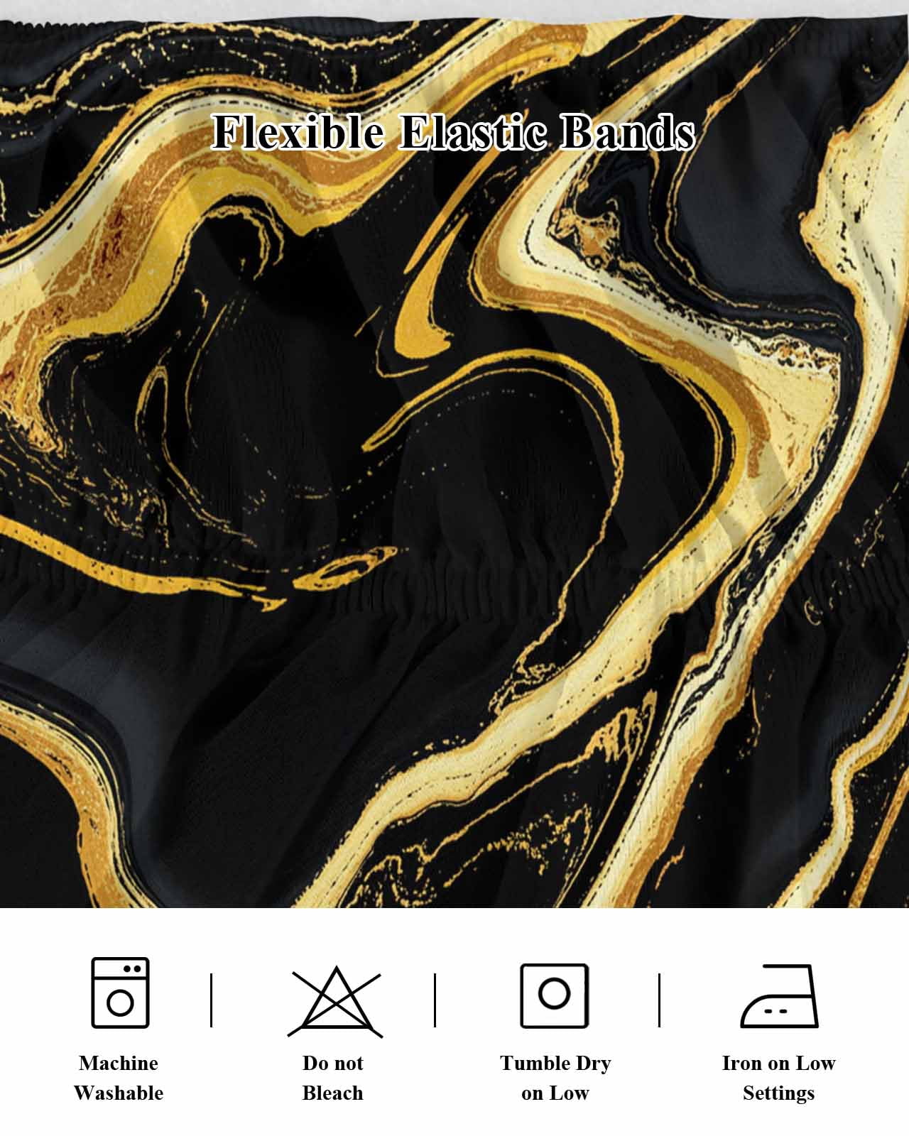 Black Gold Bed Skirt Marble Luxury Abstract Glitter Fluid Pattern Bed Skirts Queen Size 18 Inch Drop, Wrap Around Dust Ruffle&nbsp;Bedskirt with Adjustable Elastic Belt for Queen Size Beds