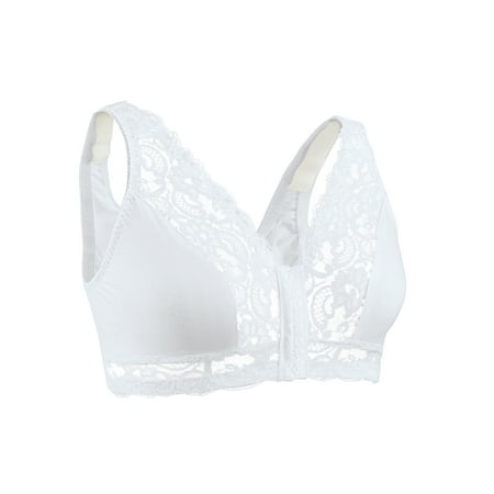 

Lace Trim Front Hook Closure Polyester Bra | Wide Straps B-DD Cups | Hand Wash | Polyester Cotton Nylon Spandex Lace