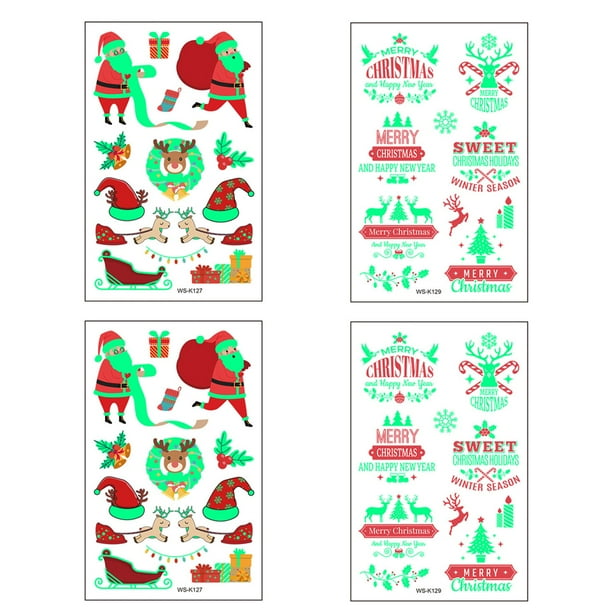 Tatuajes temporales luminosos navideños que brillan en la oscuridad Tatuajes de Papá Noel