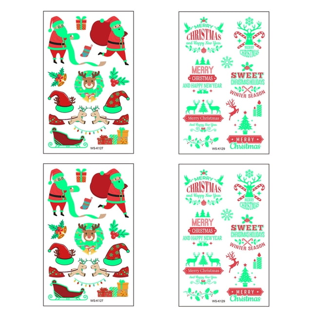 Tatuajes temporales luminosos navideños que brillan en la oscuridad Tatuajes de Papá Noel