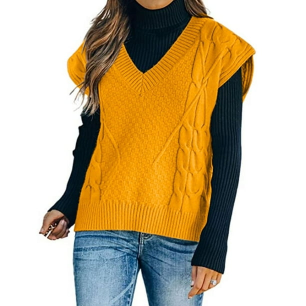 Suéter de Europa y América, chaleco para mujer, cuello en V, sin mangas, tejido torcido, estilo casual cómodo