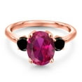 thumbnail image 3 of Gem Stone King 3.54 Ct Oval Red Created Ruby Black Diamond 18K Rose Gold Plated Silver Ring, 3 of 6