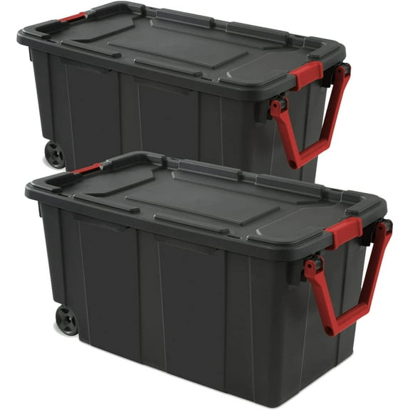 Storage Bins  Gallon Heavy-Duty Plastic Storage Bins, Pack Container Totes with Durable Lid and Secure Latching Buckles, Stackable, Tough Storage Containers for Garage and Metal Rack Organizing