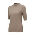 thumbnail image 5 of Women's Short Sleeve Mock Neck Sweater Top Turtleneck Dressy Pullover Knit Shirt Camel L, 5 of 9