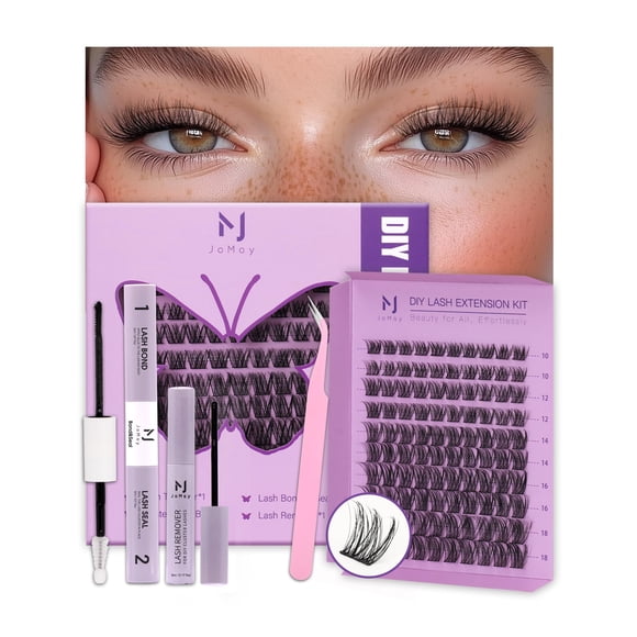 Jomay Lash Clusters Kit – Pestañas tenues para extensiones de pestañas de volumen natural DIY individual impermeable con banda fina suave y pegamento sellado (incluye pinzas y removedor) D Curl 0.394-