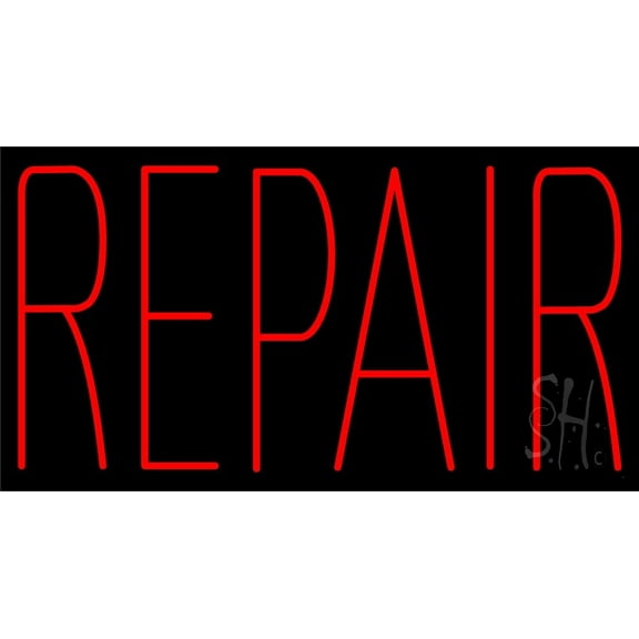 Red Repair LED Neon Sign 20 x 37 - inches, Clear Edge Cut Acrylic Backing, with Dimmer - Bright and Premium built indoor LED Neon Sign for automotive store, and mall.