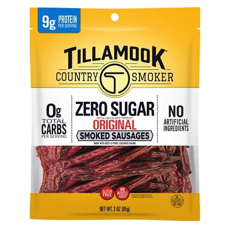 Tillamook Country Smoker Original Zero Sugar Smoked Sausages, 9g Protein per Serving, 3 Oz
