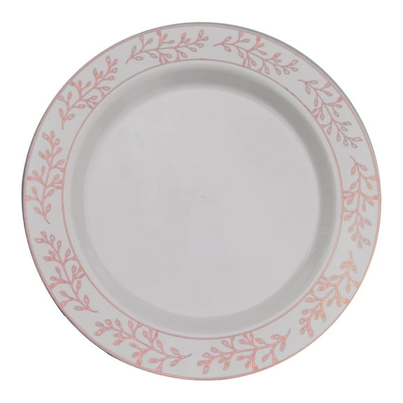 10.25 In. Rose Gold - Elegant Leaf Design, Premium Disposable Plastic Plates - 10 ct.