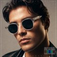 thumbnail image 3 of SA106 Polarized TAC Lens Retro Hipster Thin Keyhole Round Horn Rim Sunglasses / Clear Frame - Black Lens, 3 of 7