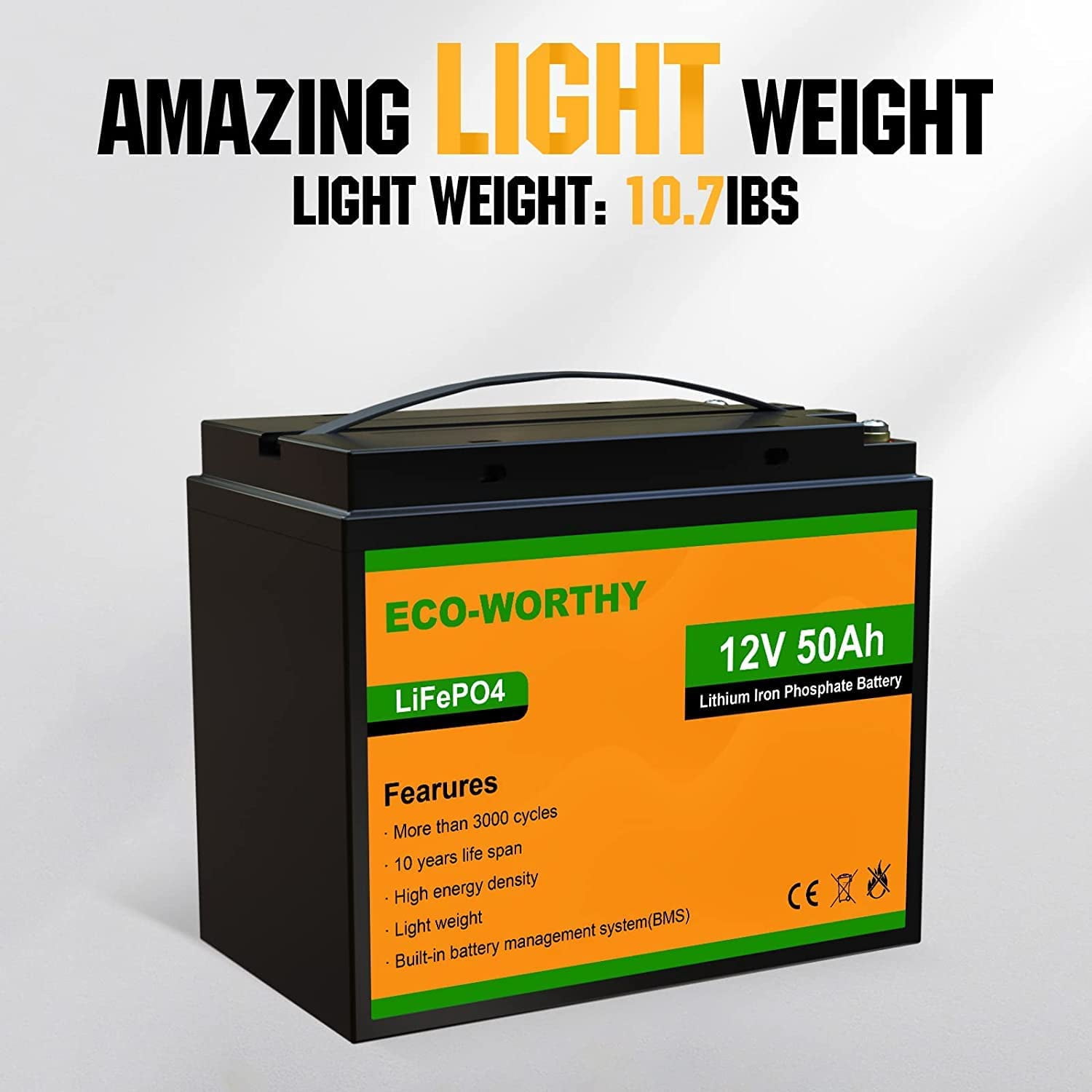 ECO-WORTHY 12V 50Ah LiFePO4 Lithium Battery Rechargeable Iron Phosphate Battery with BMS, Perfect for Trolling Motor, Travel Trailer