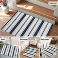 thumbnail image 5 of 2x3 Ft Entryway Area Rug, Navy Blue Beige Kitchen Rug Runner Washable Floor Mat, Retro Simple Abstract Vertical Stripes Non Slip Indoor Door Mat Throw Carpet for Bathroom Living Room Bedroom, 5 of 8