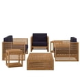 thumbnail image 3 of Lounge Sectional Sofa Table Set, Blue Navy Natural, Teak Wood, Outdoor Patio Balcony Cafe Bistro Garden Hospitality Restaurant, Modern Contemporary HB34141, 3 of 15