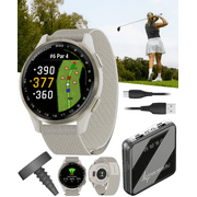 Garmin Approach S50 Golf GPS Smartwatch Cream Gold Aluminum Bezel with Ivory ComfortFit Nylon Band, CT1 Club Tracking Tags with Wearable4U Power Bank Bundle