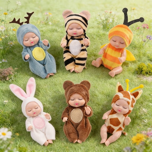 LWVITH PVC Baby Dolls Set Realistic Dolls for Kids Soft PVC with Clothes 4.5 Inch 6PCS Cute Sleeping Design for Children Pretend Play Birthday Christmas Gift