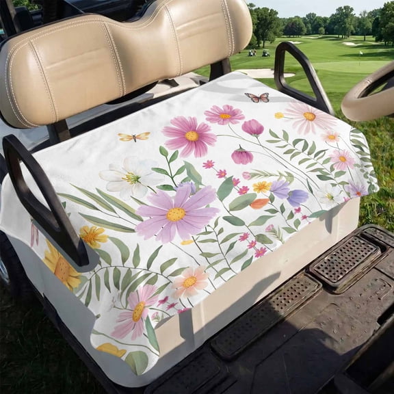 Colorful Daisy Golf Cart Seat Covers Dragonfly Butterfly Leaf Spring Summer Pastoral Soft Microfiber Golf Cart Seat Towel Blanket Golf Accessories for 2 Seats, Fits EZGO, Yamaha, Club Car 51”x31”