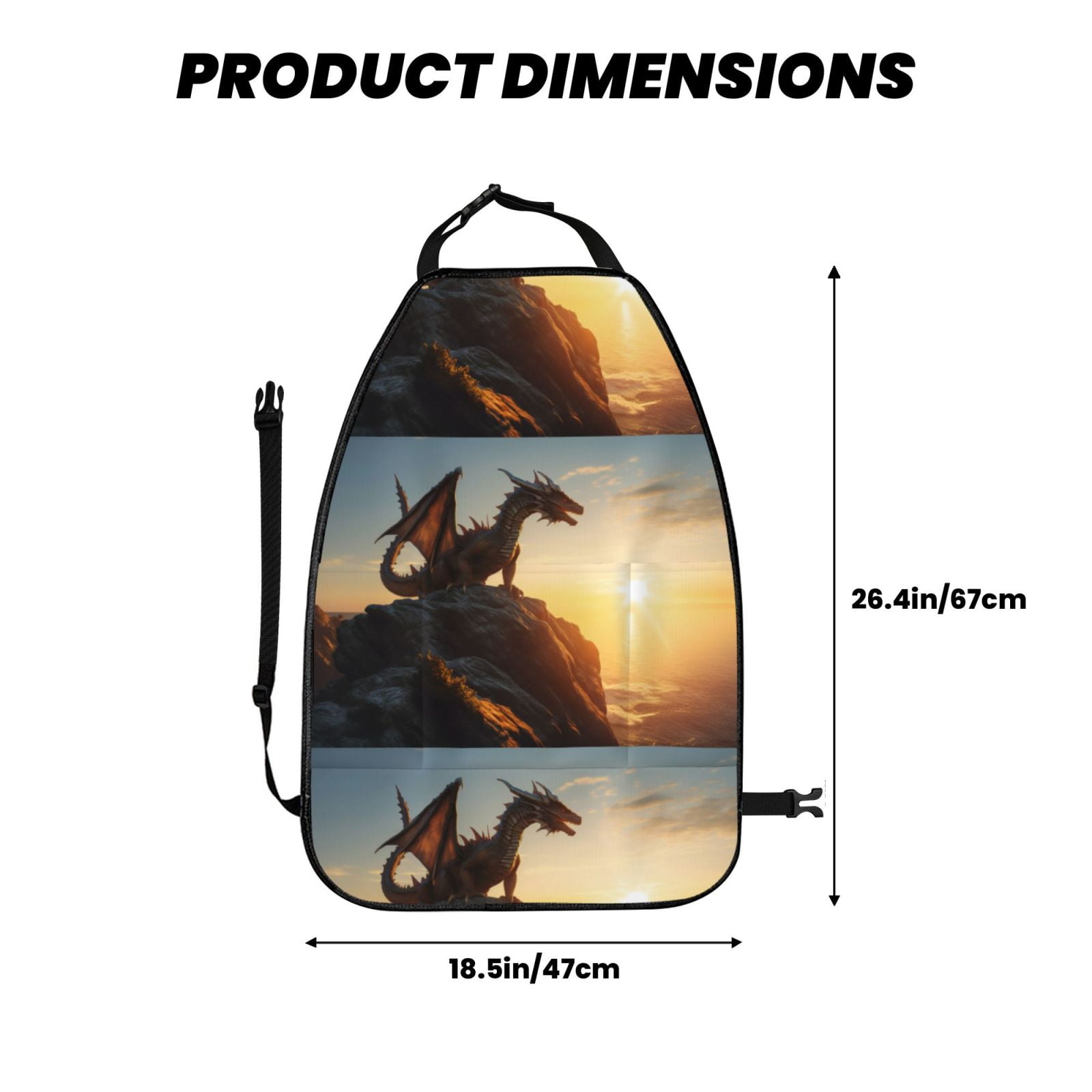 Xecao Seaside Sunset Cool Dragon Pattern Car Seat Back Protector 2 Pack Large Capacity Pocket, Kick Mats Back Seat Protector