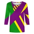 thumbnail image 5 of TrendVibe365 Mardi Gras Ladies Tops and Blouses 3/4 Sleeve Dressy with Crew Neck Polyester Casual Mask Printed Mardi Gras Celebrations Blouse Tops for Mardi Gras Event Purple M, 5 of 5