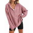 thumbnail image 1 of Sudadera con Capucha de Larga Extragrande para Mujer, Cuello en V, Botones y Abertura Lateral, Estilo Informal. Melocotón M, 1 of 9