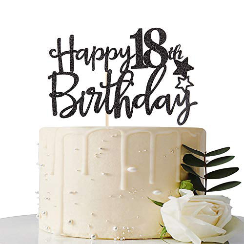 Boy's Birthday... Black Glitter Happy 18th Birthday Cake Topper 