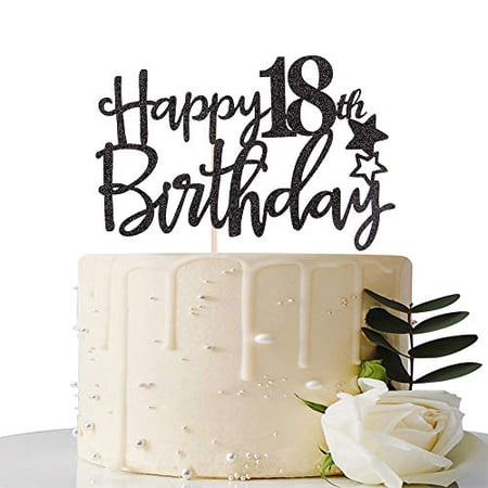 MaiCaiffe Black Glitter Happy 18th Birthday Cake Topper,Hello 18 ...