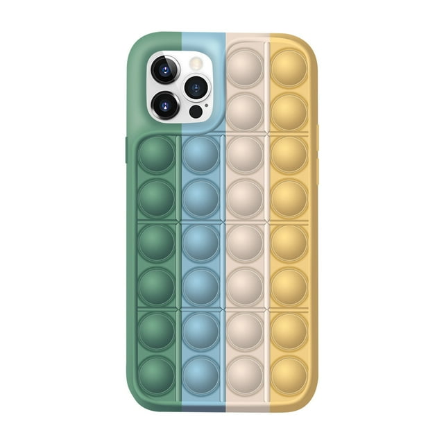 Jouets Fidget Étui de Téléphone Outil Social Unique Couleurs Arc-en-Ciel pour iPhone7/8/7Plus /8Plus/ X/TP/ XR/TP MAX/11/11Pro/ 11ProMAX/12/12Pro/ 12ProMax(Vert-Or)