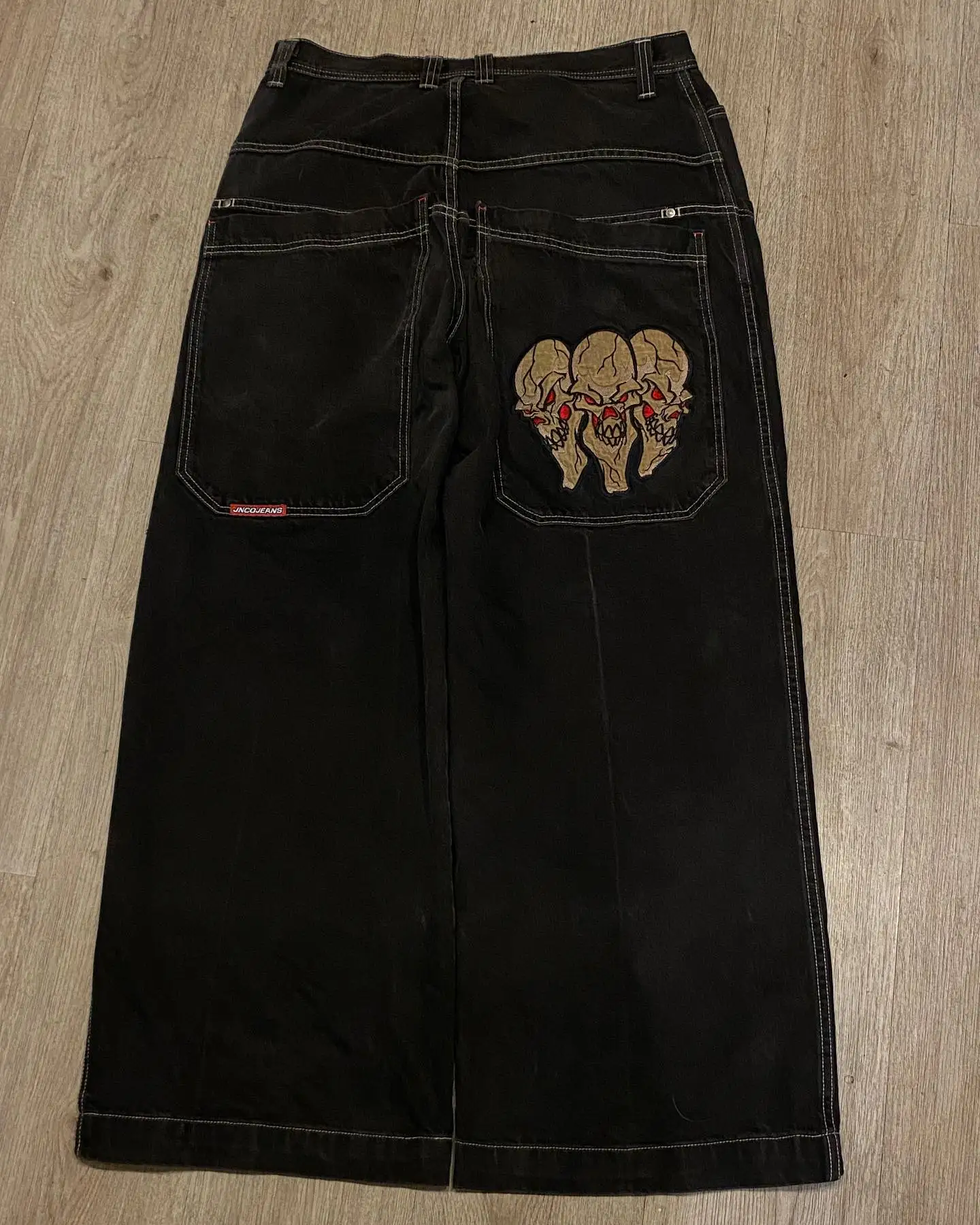 Retro Skull Pattern Embroidered JNCO Jeans Streetwear Loose