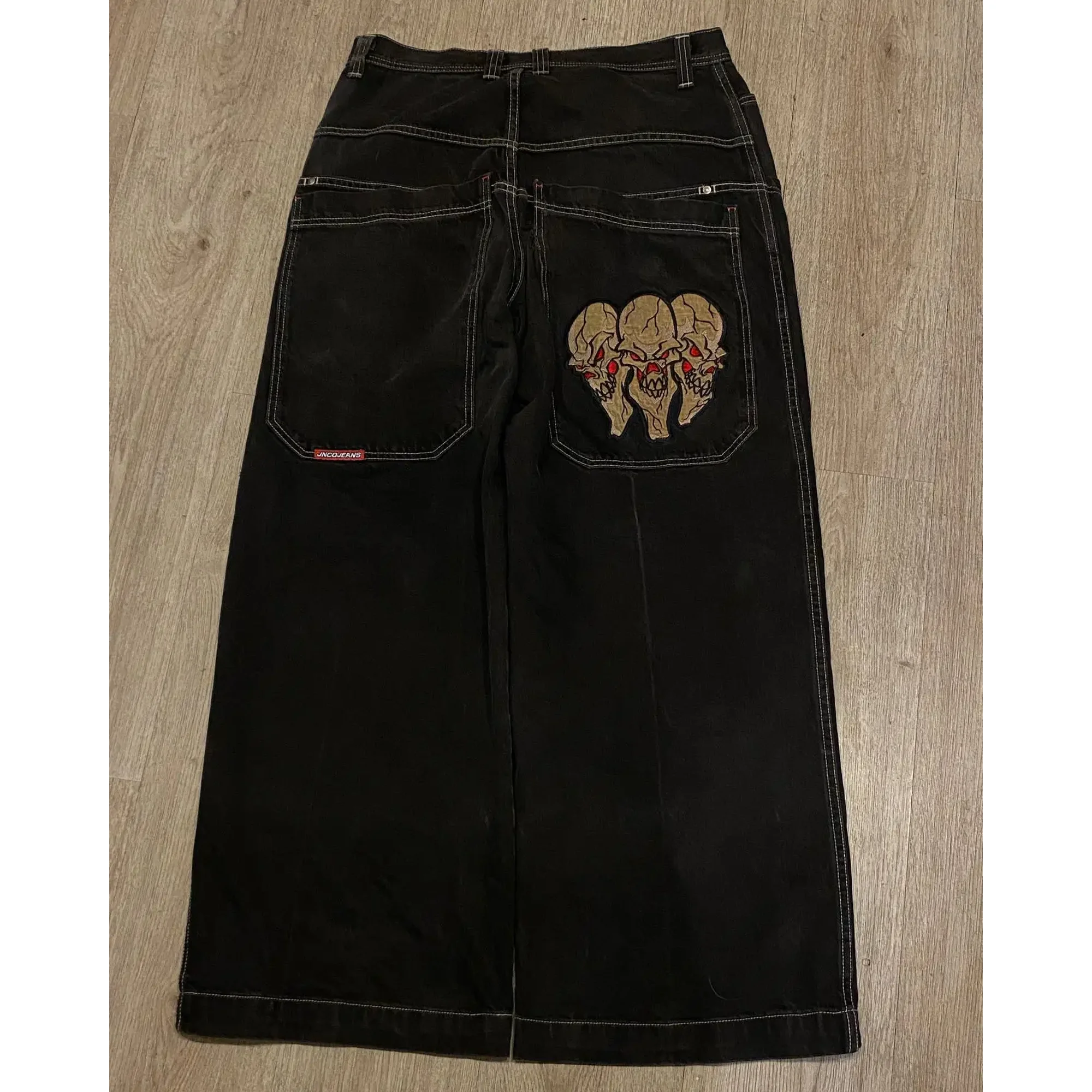 Retro Skull Pattern Embroidered JNCO Jeans Streetwear Loose