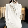 thumbnail image 2 of Women's Winter Warm Sweaters Solid Color Round Neck Rhinestone Half Knitted Base White Fall Clothing Turtleneck M-2XL, 2 of 4