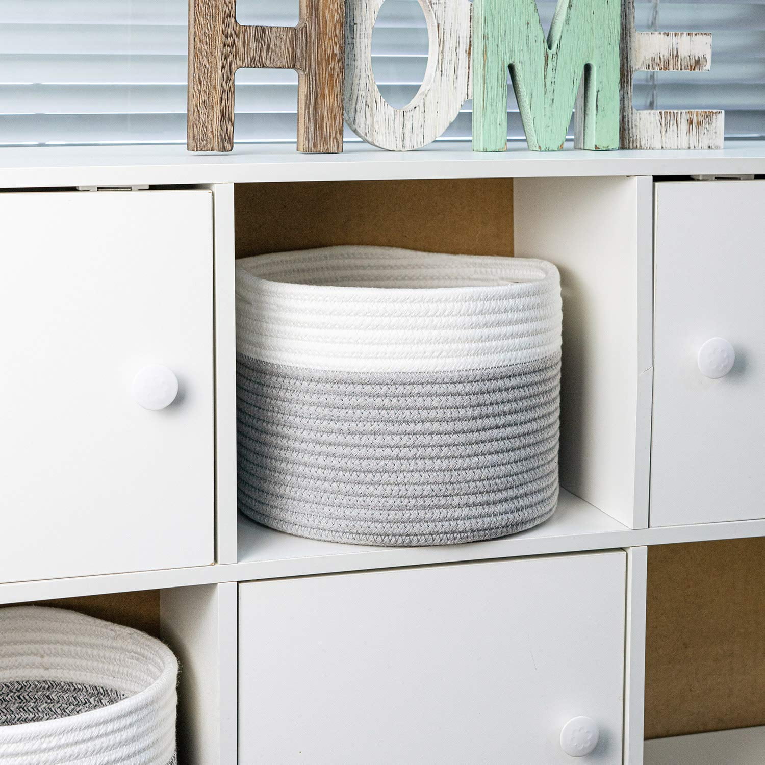 A*Homeist Small Cotton Rope Storage Baskets 9.4x7" for Storage Gray Baskets Rope Bins, Set of 2 (Gray)