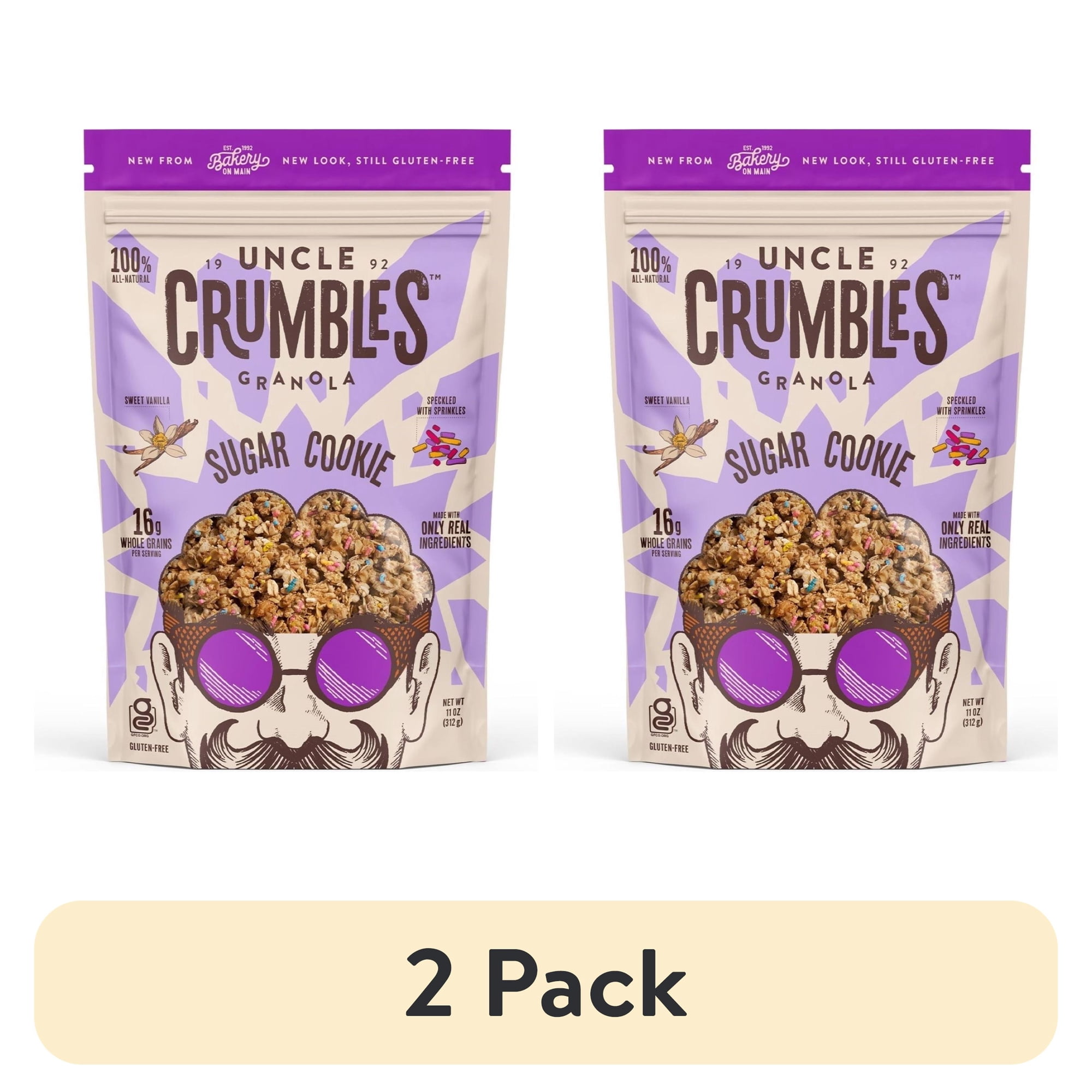 (2 pack) Uncle Crumbles Gluten-Free Non GMO Kosher Certified Granola Sugar Cookie 11 oz