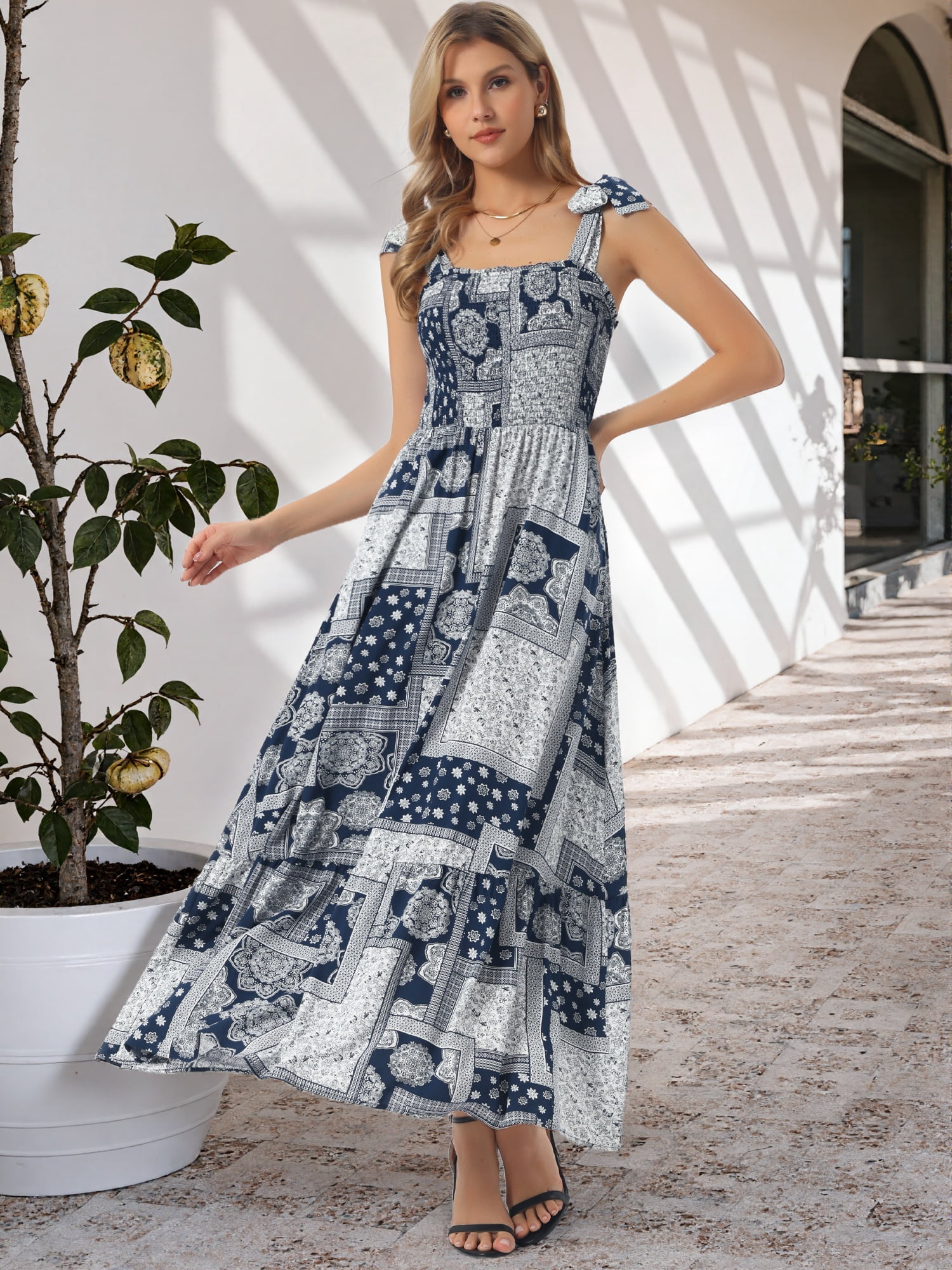 DARING DIVA Women's Summer Spaghetti Strap Square Neck Casual Dress S Navy Blue