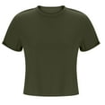 thumbnail image 6 of Htigea Women's Basic Crop Top Drop Shoulder T Shirt Half Sleeve Cropped Tee Crewneck Short Sleeve Casual Summer Solid Crop Tops Sale Army Green,L, 6 of 6