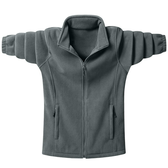 KeShDi Fleece Jacket Men Men's Solid Color Pocket Zipper Cardigan Long Sleeved Stand Up Collar Wool Jacket Dark Gray 2X