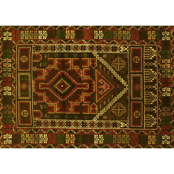 Ahgly Company Machine Washable Indoor Rectangle Persian Yellow Traditional Area Rugs, 5' x 7'