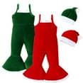 thumbnail image 3 of LYMAYTER Kids Girls One-Piece Flare Pants Toddler Velvet Strap Flare Leggings + Christmas Hat for 3-7 Years, 3 of 9