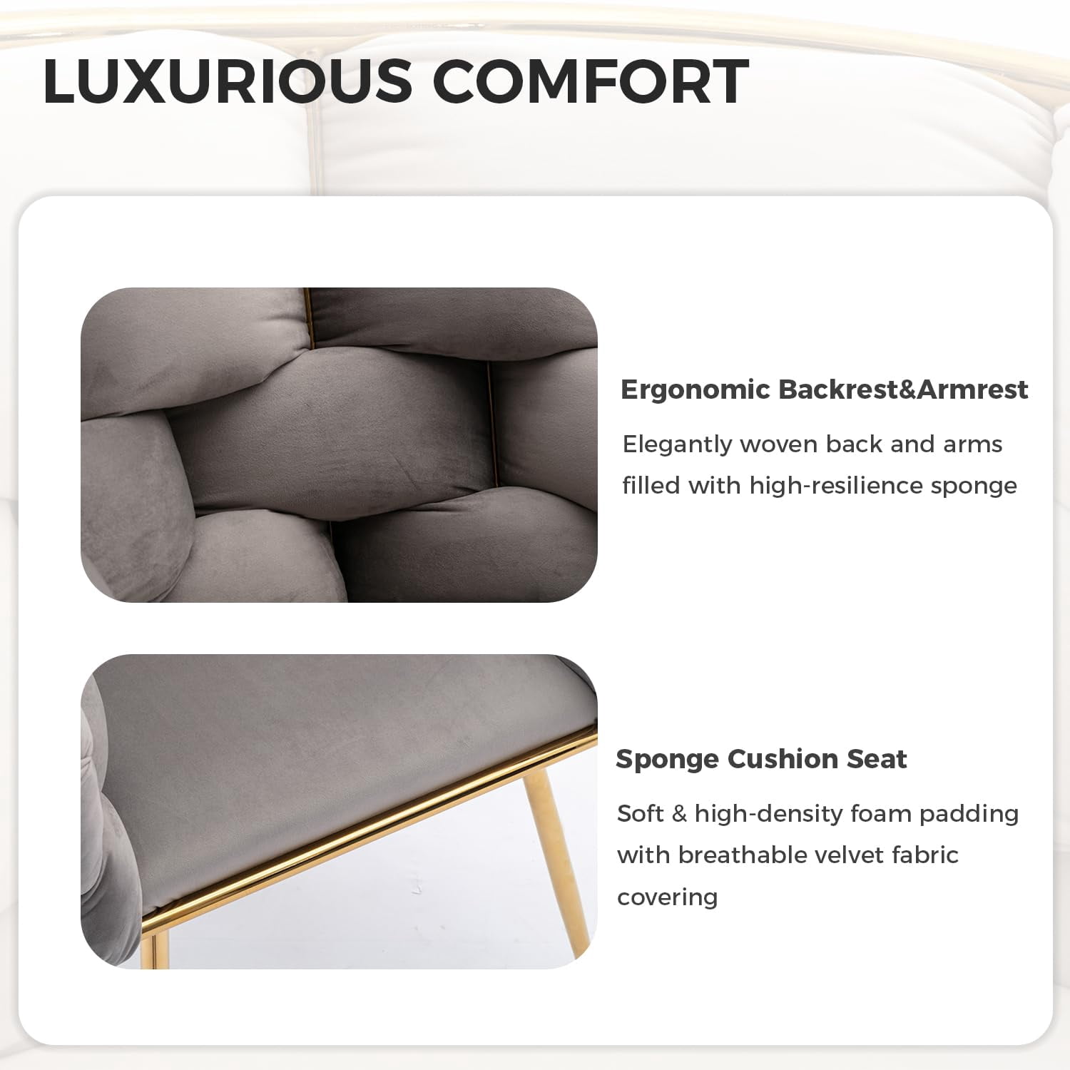 LEHZROAJ Modern Upholstered Dining Chairs Set of 1,Side Chair Oversize Gold Metal Leg for Dining Room,Kitchen,Restaurant(Gray)