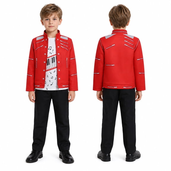 3-Piece Dance Star Costume Retro Stage Outfit Pop Star Halloween Costume Set with Jacket and Pants for Cosplay Party 110