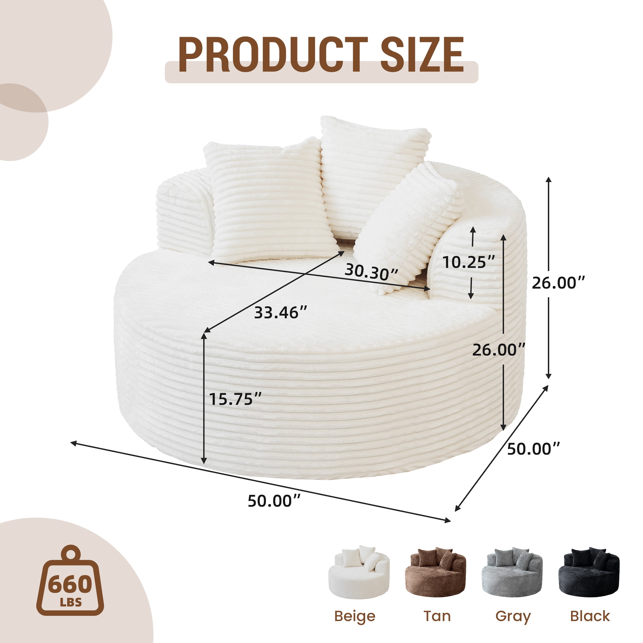 Magic Home Modern Lazy Sofa Foam Couch Sectional Sofa Togo Sofa Floor Sofa for Bedroom,Living Room,Apartment and Small Space,Single Seat Sofa,Beige