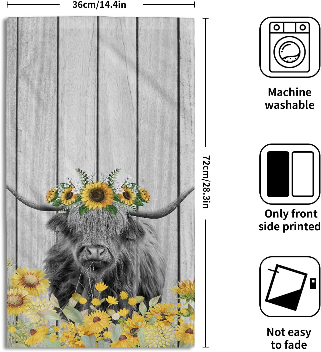 Highland Cow Hand Towels Set of 2 Yellow Daisy Soft Absorbent Kitchen Fingertip Towels Decorative Bathroom Towels for Face Guest Gym