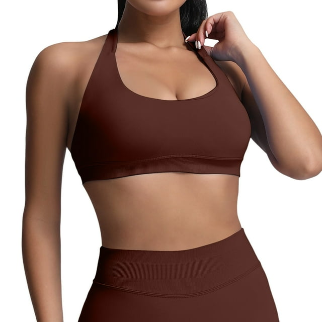 Women Workout Bras Medium Low Support Sports Bras Seamless Open Back Gym Padded Yoga Crop Top
