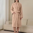 thumbnail image 2 of Terry Cloth Robes for Women Long Plush Bathrobe with Pockets Wrap Cozy Lounge Wear Hotel Spa Soft Comfortable Sleepwear Gift Brown, 2 of 8