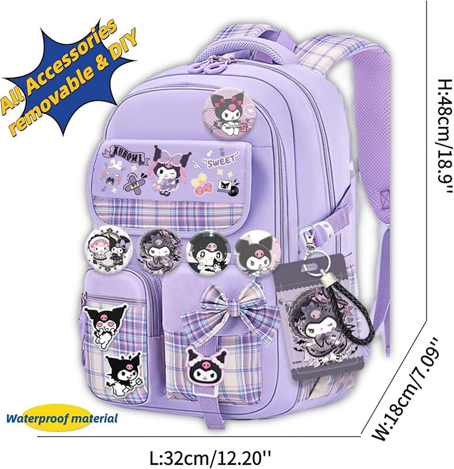 Kawaii backpack with 18PCs accessories anime cartoon anti-theft travel aesthetic new semester gifts bag with cute pins…