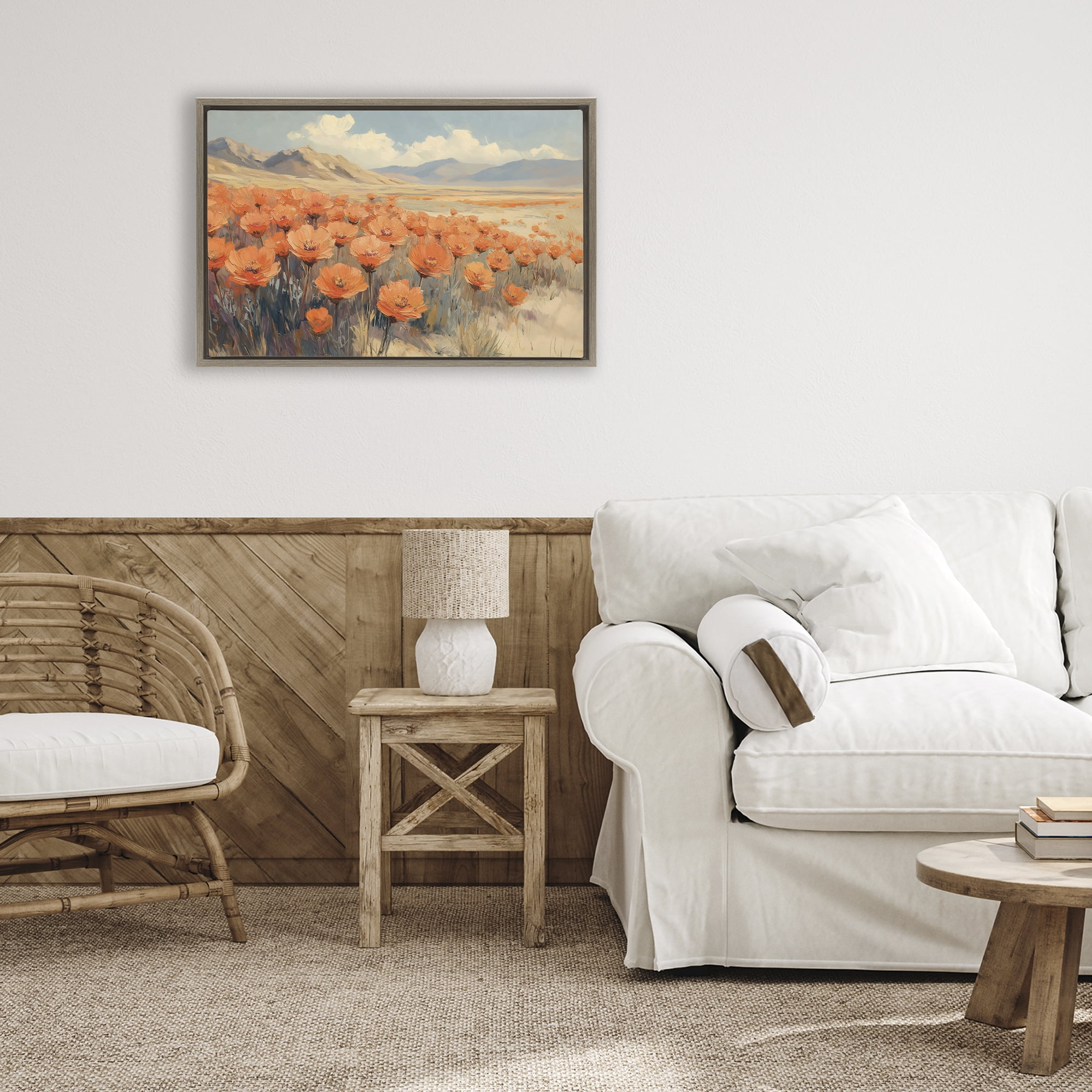 Stupell Industries Desert Poppies in Valley Brown Framed Floater Canvas Wall Art, design by Gina Kelly