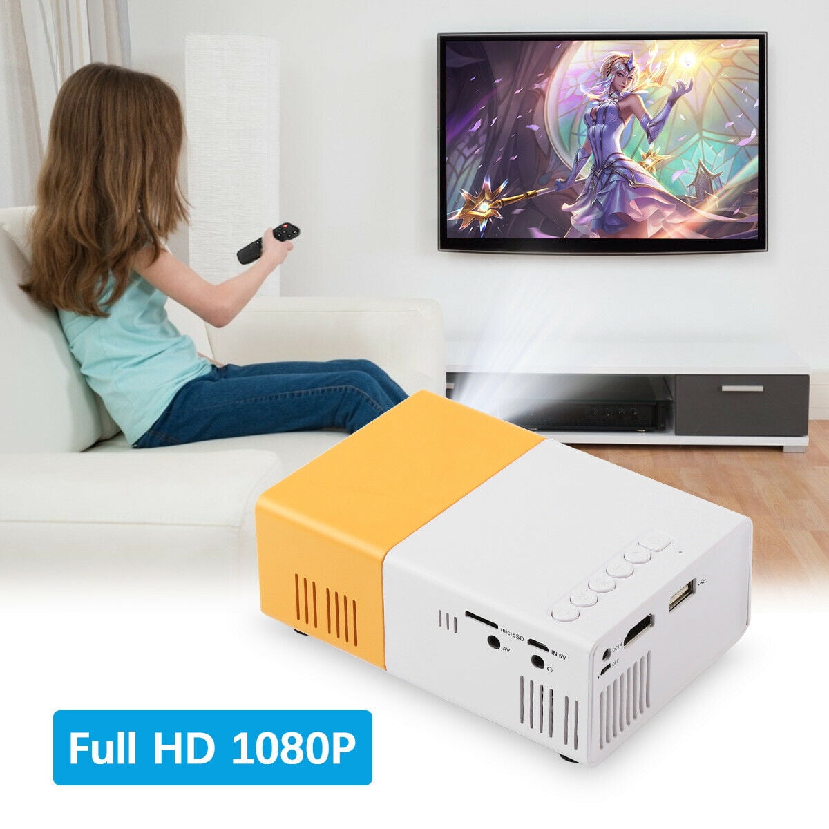 EIMELI Native 1920x 1080P Projector 7200 Lux Upgrade Full HD Video Projector, 50 4D Keystone Correction Support 4K, LCD LED Home Theater Projector Compatible with Phone,PC,TV Box,PS4