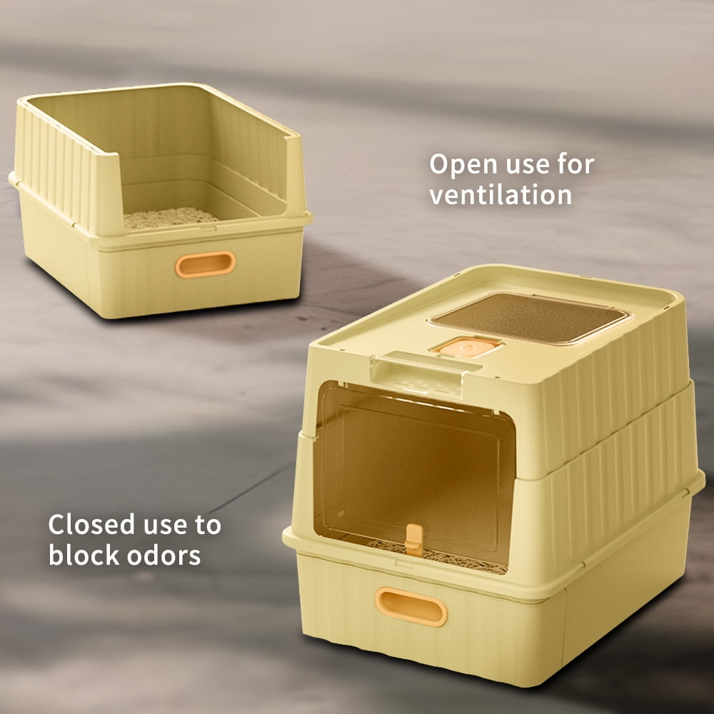 Cat Litter Box, Drawer-Style Enclosed Large Odor-Control Kitty Toilet with Pull-Out Tray, for Kittens, Big Cats & Multi-Cat Homes, Yellow